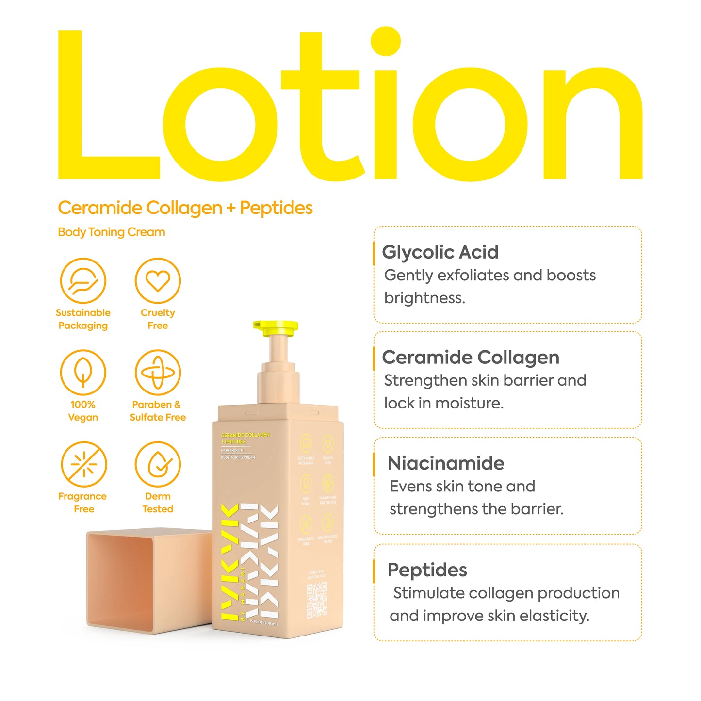 Crème tonifiante pour le corps au collagène et aux peptides céramides
Ferme et lisse